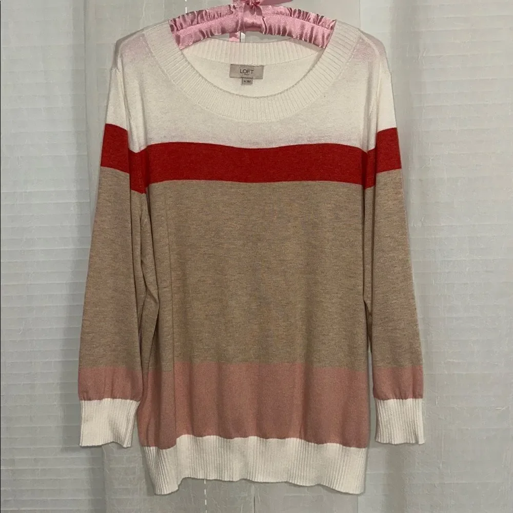 LOFT XL Crew Super Soft Lightweight Knit Cotton Blend Pullover Stripe Sweater